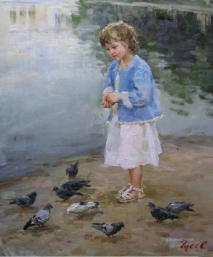 Animal Painting - niño y palomas VG 16 pet kids